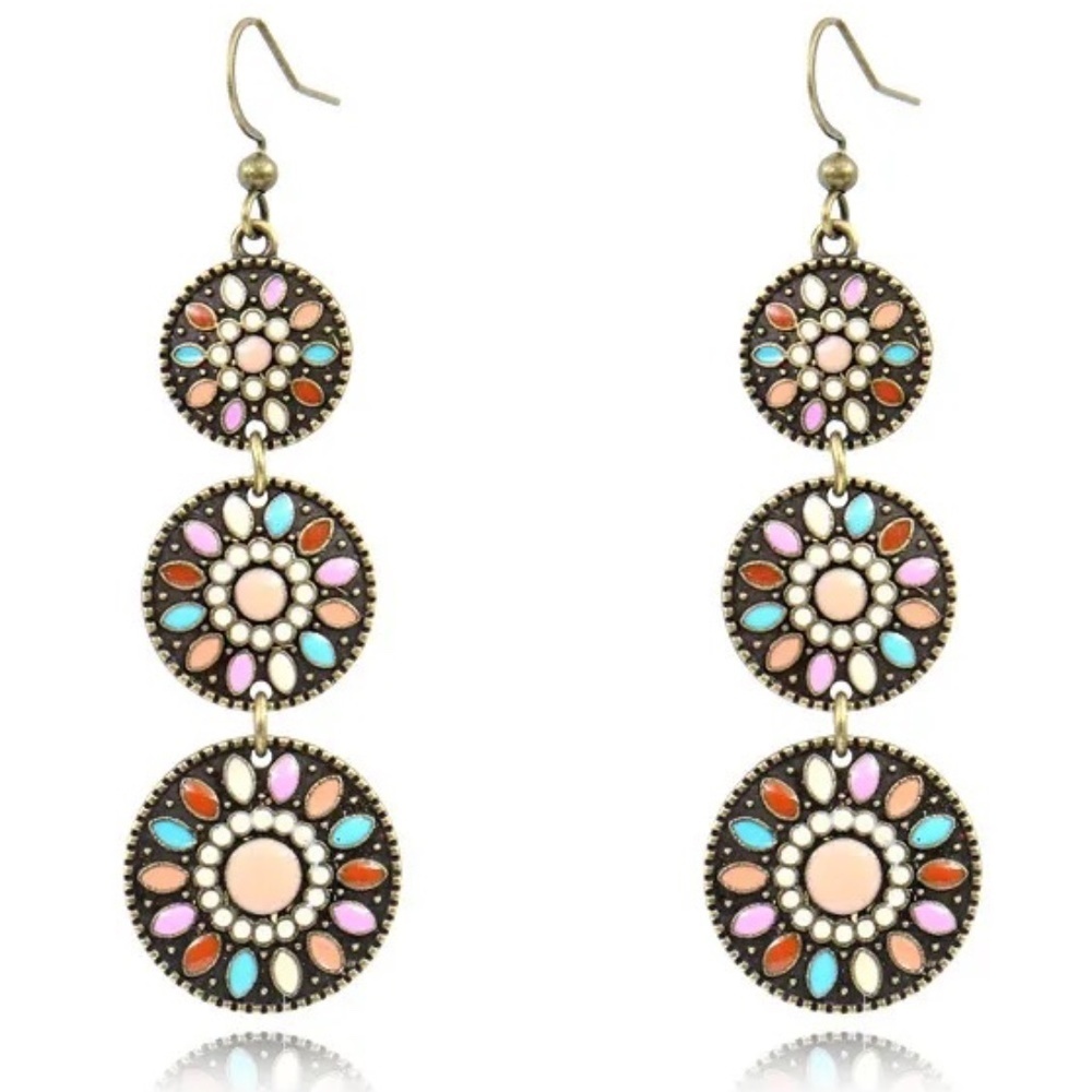 *ZADIE* Silver x Multicolor Fashion Dangle Earrings
